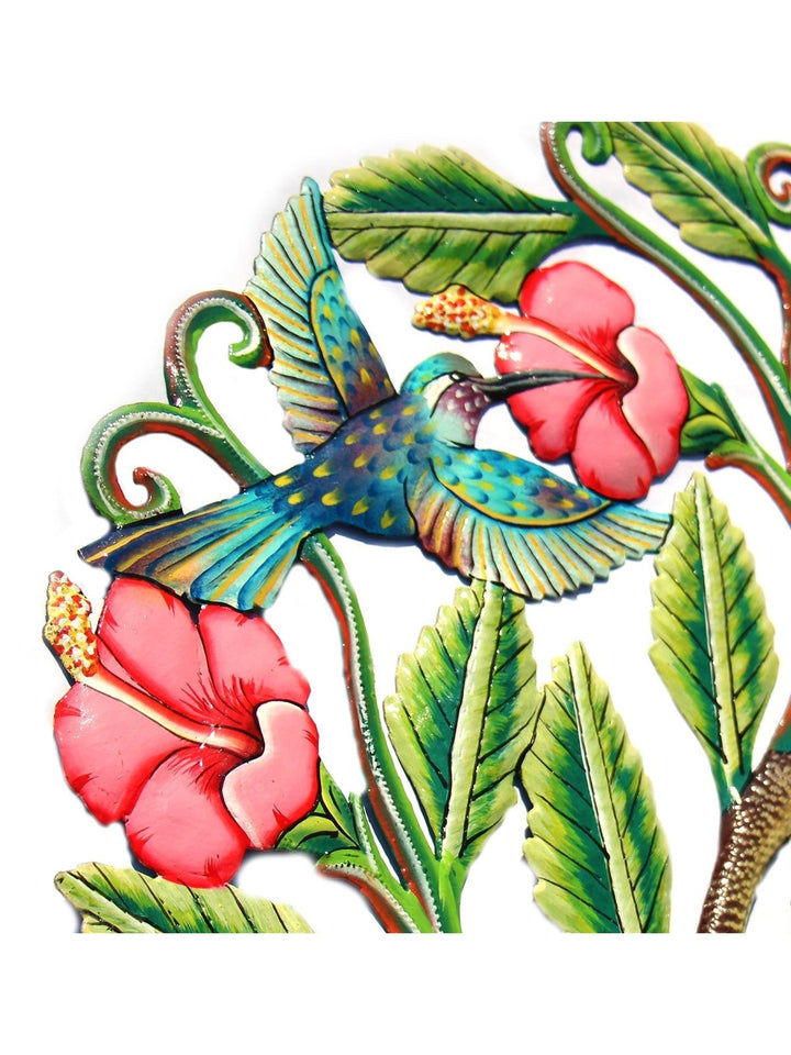 Home DecorHummingbirds and Hibiscus Flowers Painted Haitian Metal Drum Wall Art, 24"Global Crafts