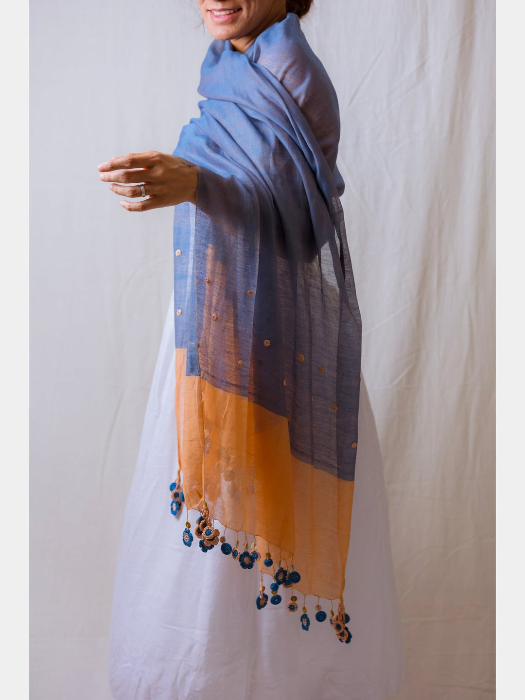 Scarves and WrapsIndigo & Beige Flower Tassel StoleSamoolam