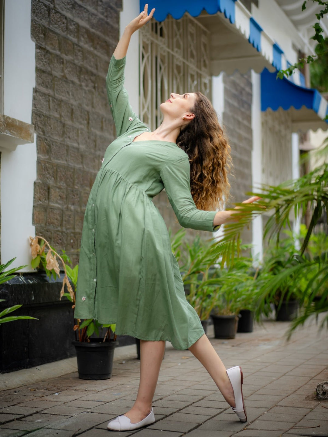 Jade Green Hand-embroidered Fit & Flare Dress | Flourish Planet Jade Green Hand-embroidered Fit & Flare Dress | Flourish Planet