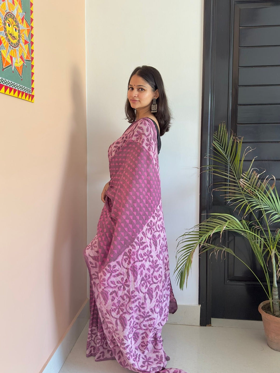 SareesKacchi Imli Purple Dabu Print SareePolki by Bhagwati SareesFlourish Planet