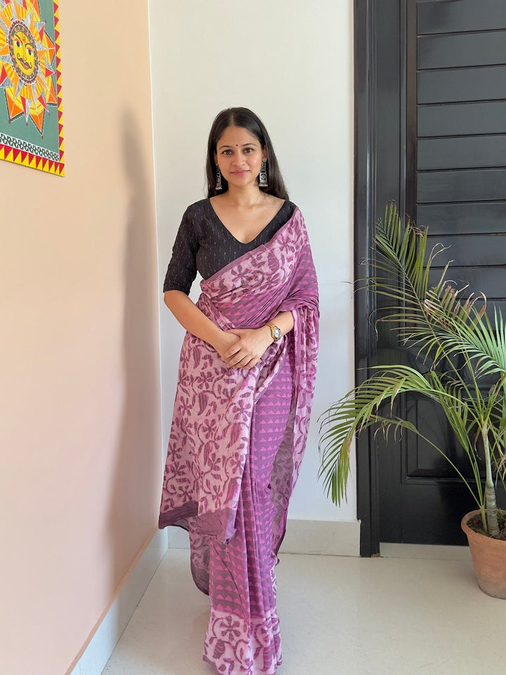 SareesKacchi Imli Purple Dabu Print SareePolki by Bhagwati SareesFlourish Planet