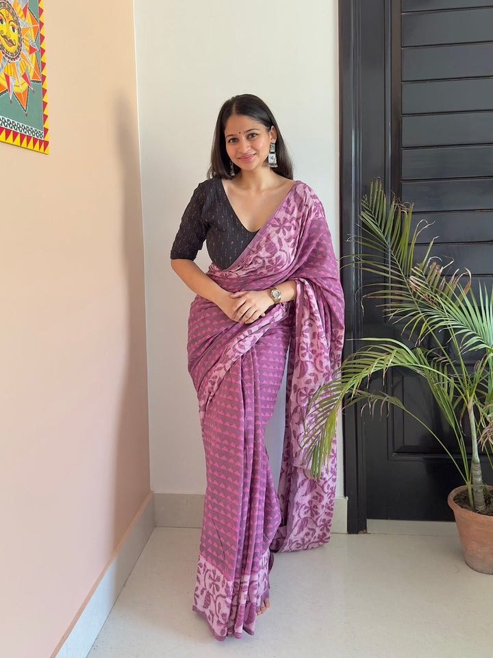 SareesKacchi Imli Purple Dabu Print SareePolki by Bhagwati SareesFlourish Planet