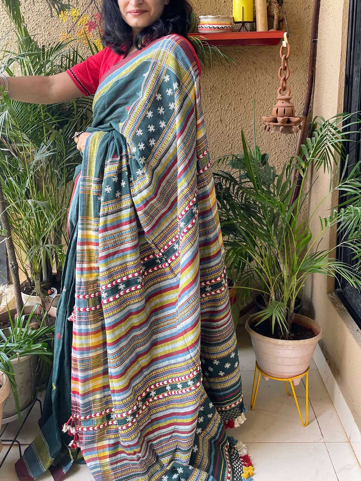 SareesKala Cotton Bhujodi Dark GreenFor Sarees