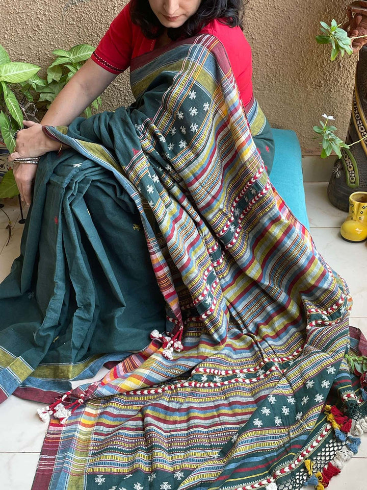 SareesKala Cotton Bhujodi Dark GreenFor Sarees