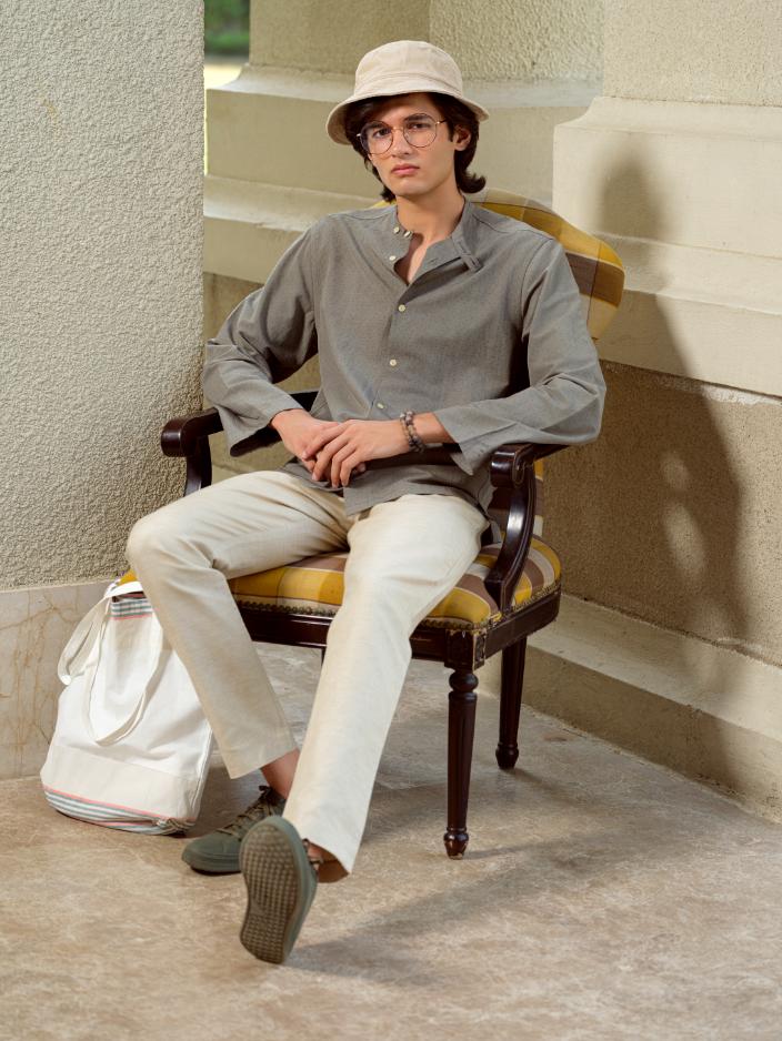 Shirts & T-shirtsKamanam - Grey Organic Full Sleeve Shirt | Bamboo Cotton Linen BlendVasudhaa VastrramFlourish Planet