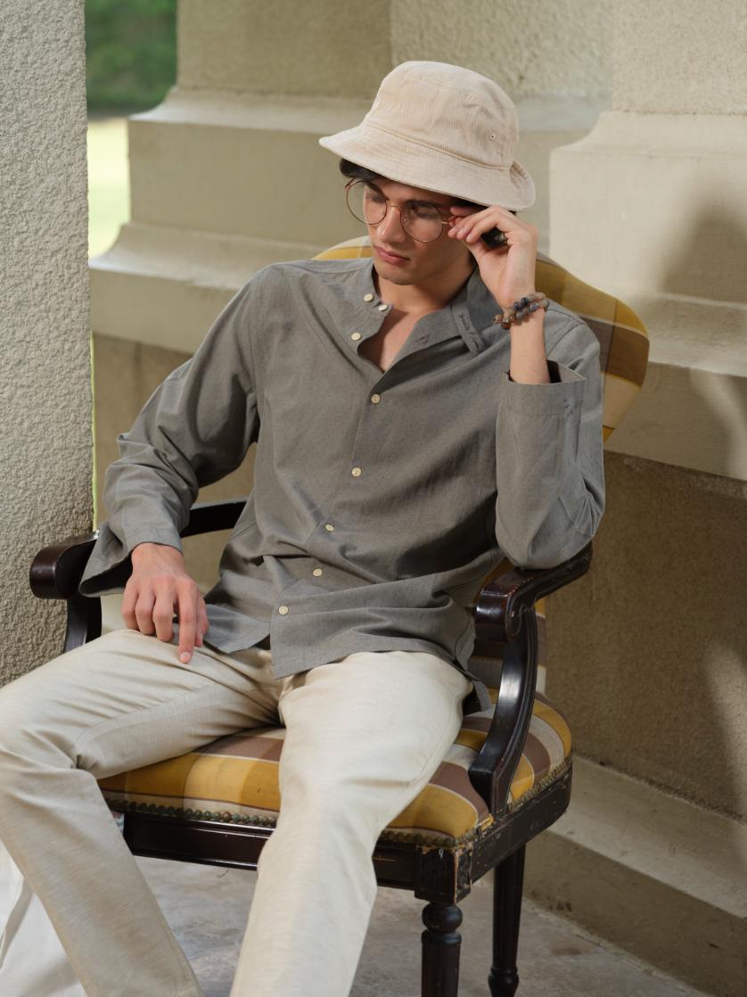 Shirts & T-shirtsKamanam - Grey Organic Full Sleeve Shirt | Bamboo Cotton Linen BlendVasudhaa VastrramFlourish Planet