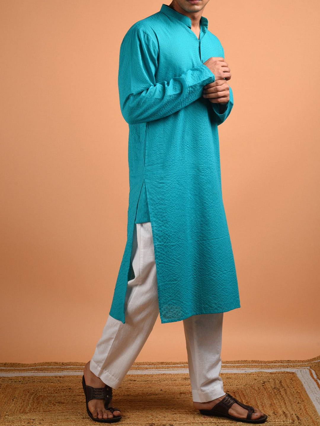 Shirts & T - shirtsKantha Weaved Men's Kurta TurquoiseKalp