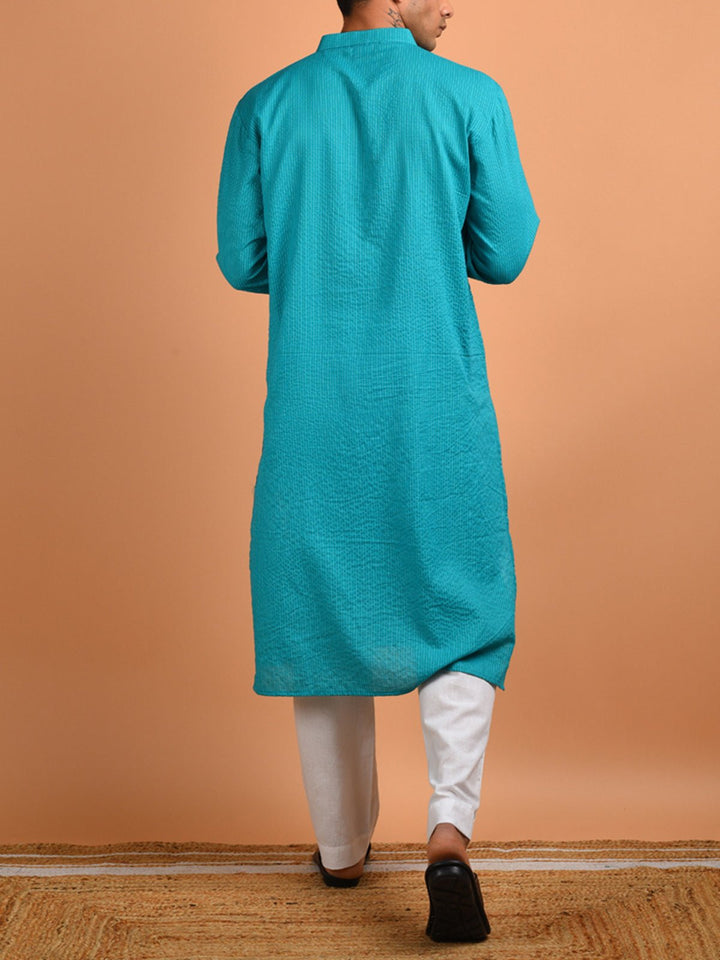 Shirts & T - shirtsKantha Weaved Men's Kurta TurquoiseKalp