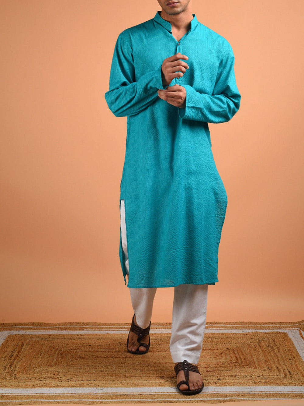 Shirts & T - shirtsKantha Weaved Men's Kurta TurquoiseKalp