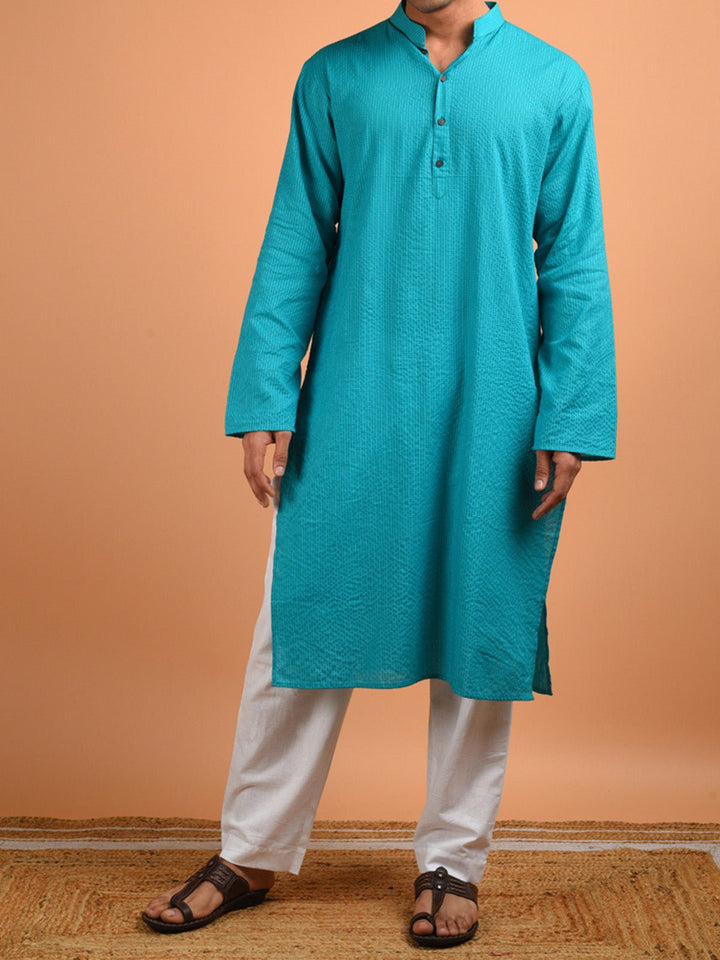 Shirts & T - shirtsKantha Weaved Men's Kurta TurquoiseKalp