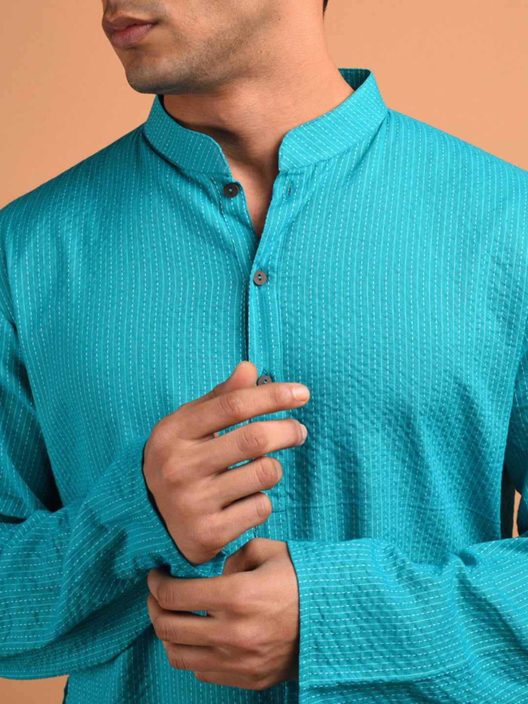 Shirts & T - shirtsKantha Weaved Men's Kurta TurquoiseKalp