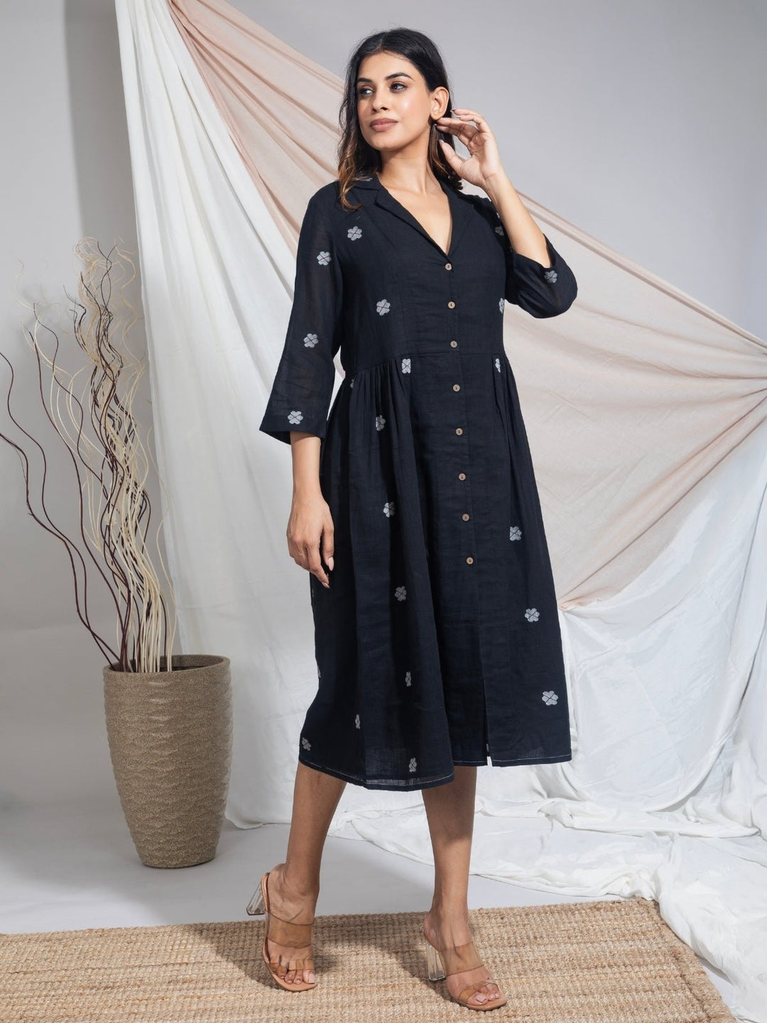 Keya Hand Woven Cotton Jamdani Dress | Flourish Planet Xs Keya Hand Woven Cotton Jamdani Dress | Flourish Planet Xs