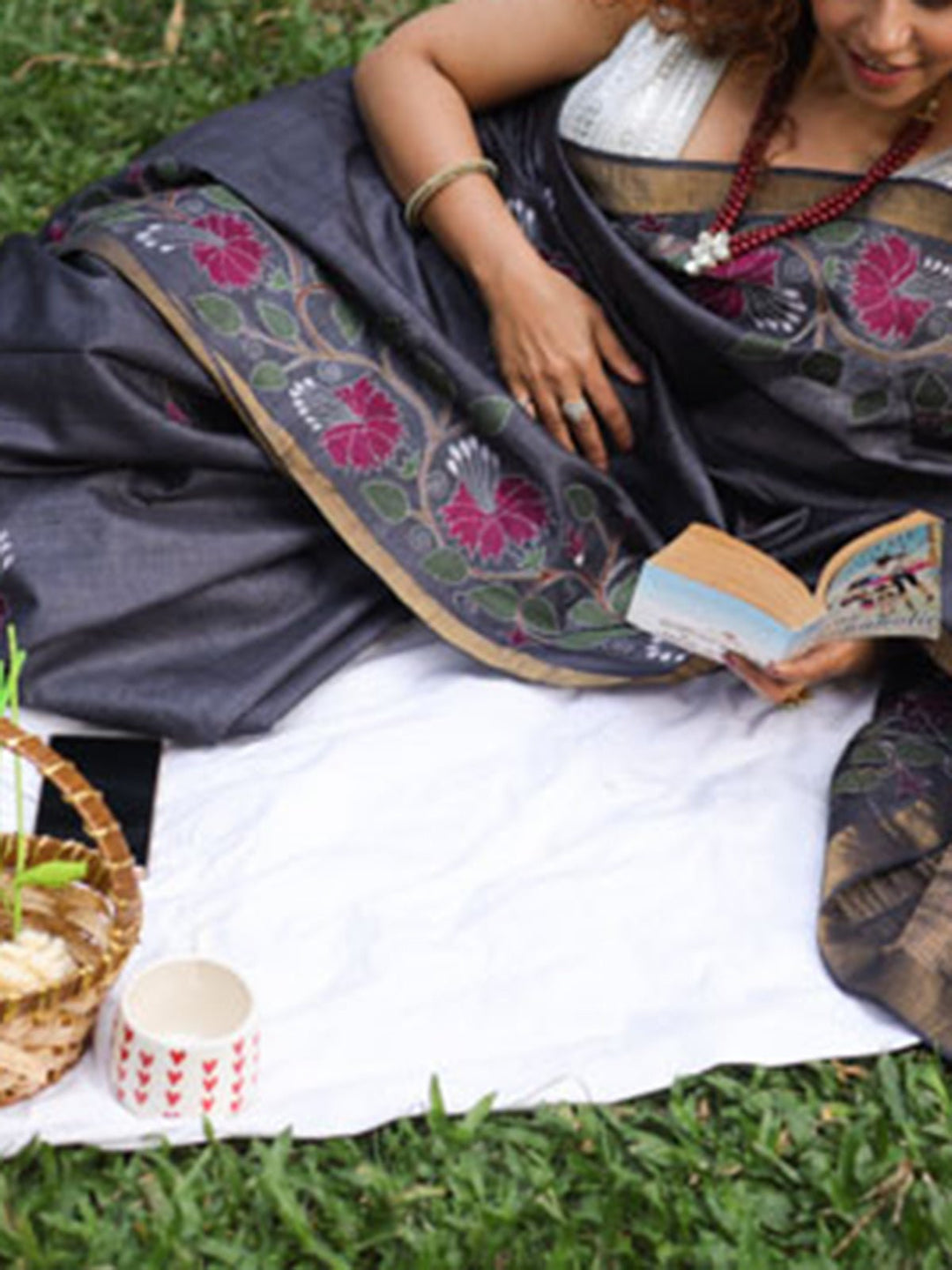 SareesKosa Silk Saree With Kantha Embroidery GreyFor Sarees