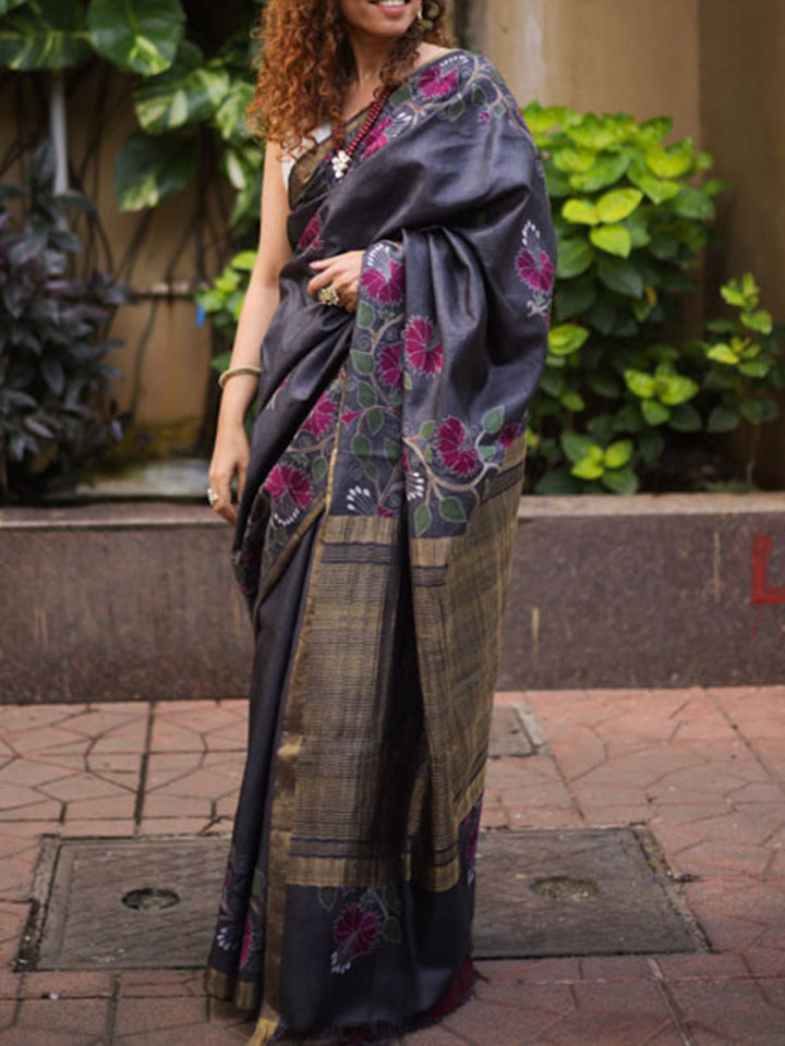 SareesKosa Silk Saree With Kantha Embroidery GreyFor Sarees