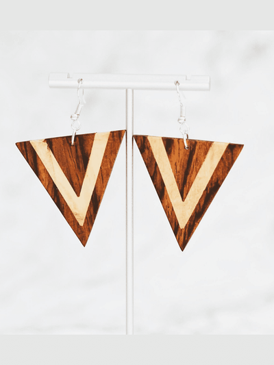 JewelryLarge Dual-Tone Wood Triangle EarringsUpavim Crafts