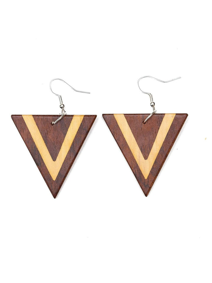 JewelryLarge Dual-Tone Wood Triangle EarringsUpavim Crafts