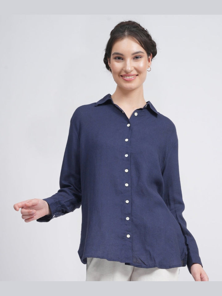 TopsLinen Solid Button-Down ShirtSaltpetre