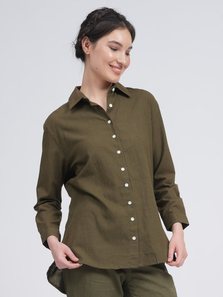 TopsLinen Solid Button - Down ShirtSaltpetreFlourish Planet