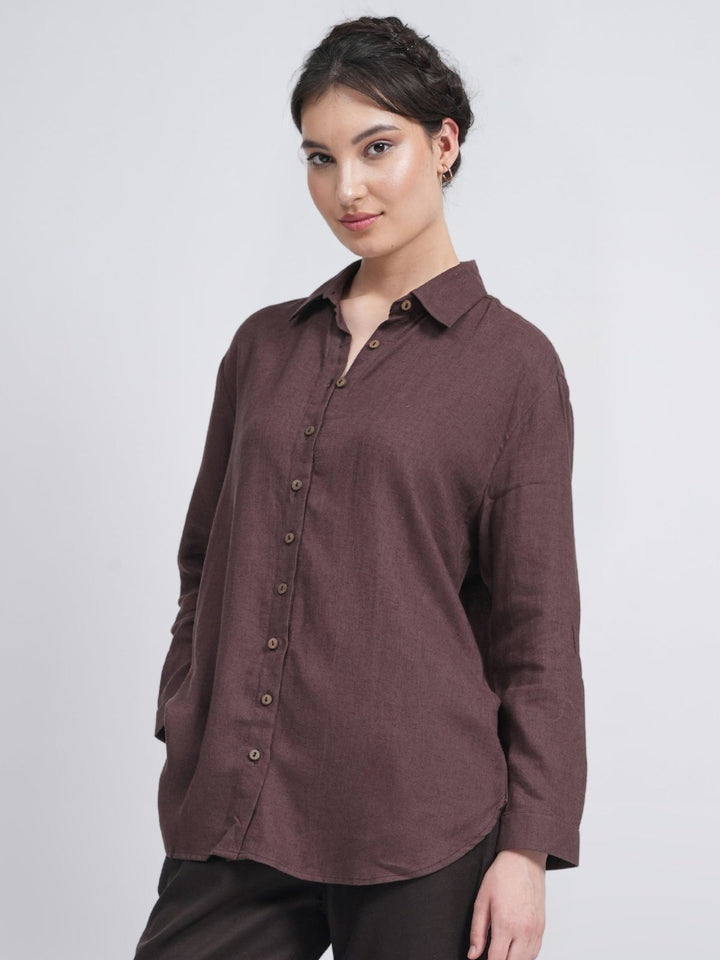 TopsLinen Solid Button-Down ShirtSaltpetre