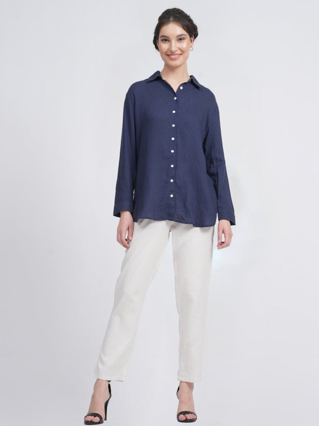 TopsLinen Solid Button-Down ShirtSaltpetre