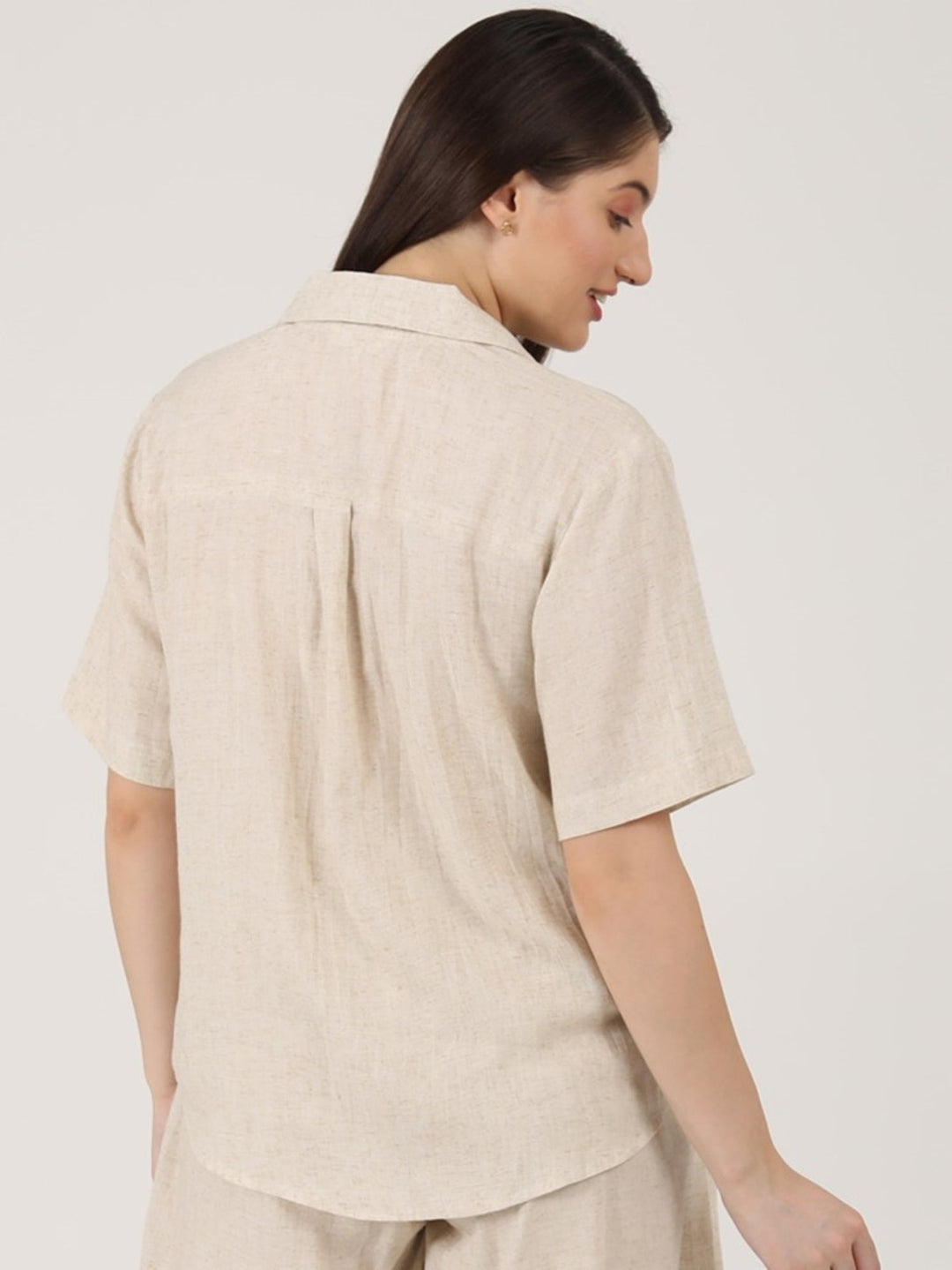 TopsLinen Solid Cuban Collar ShirtSaltpetre