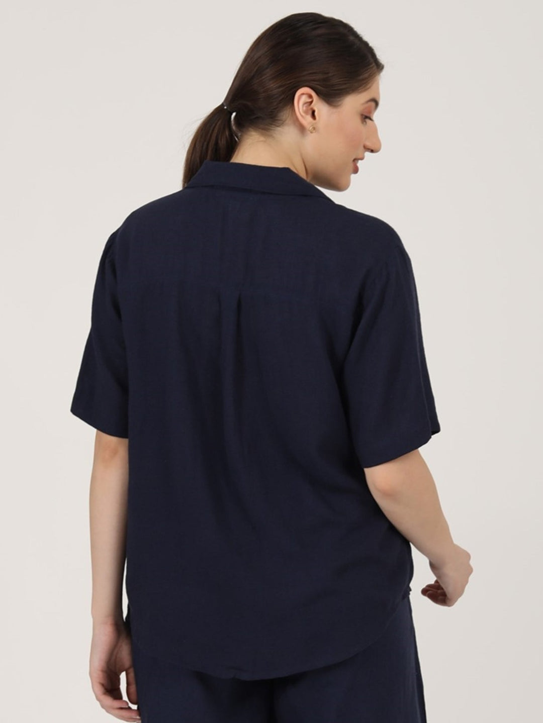 TopsLinen Solid Cuban Collar ShirtSaltpetre