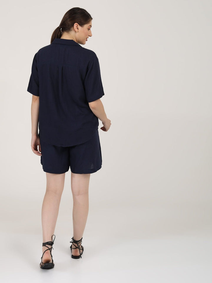 Co - ord SetLinen Solid Cuban Collar Shirt with Shorts Co - ord SetSaltpetre