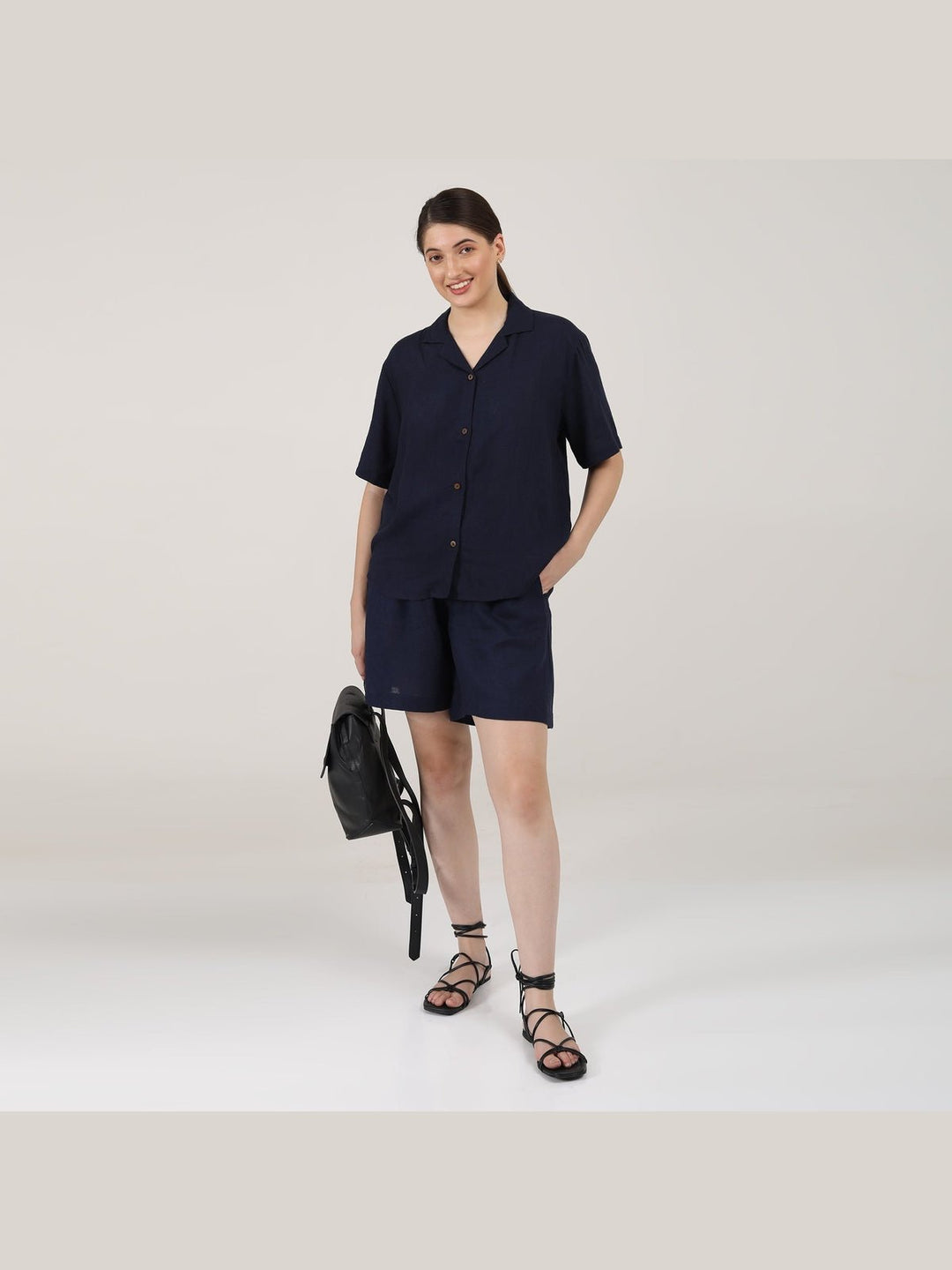 Co - ord SetLinen Solid Cuban Collar Shirt with Shorts Co - ord SetSaltpetre