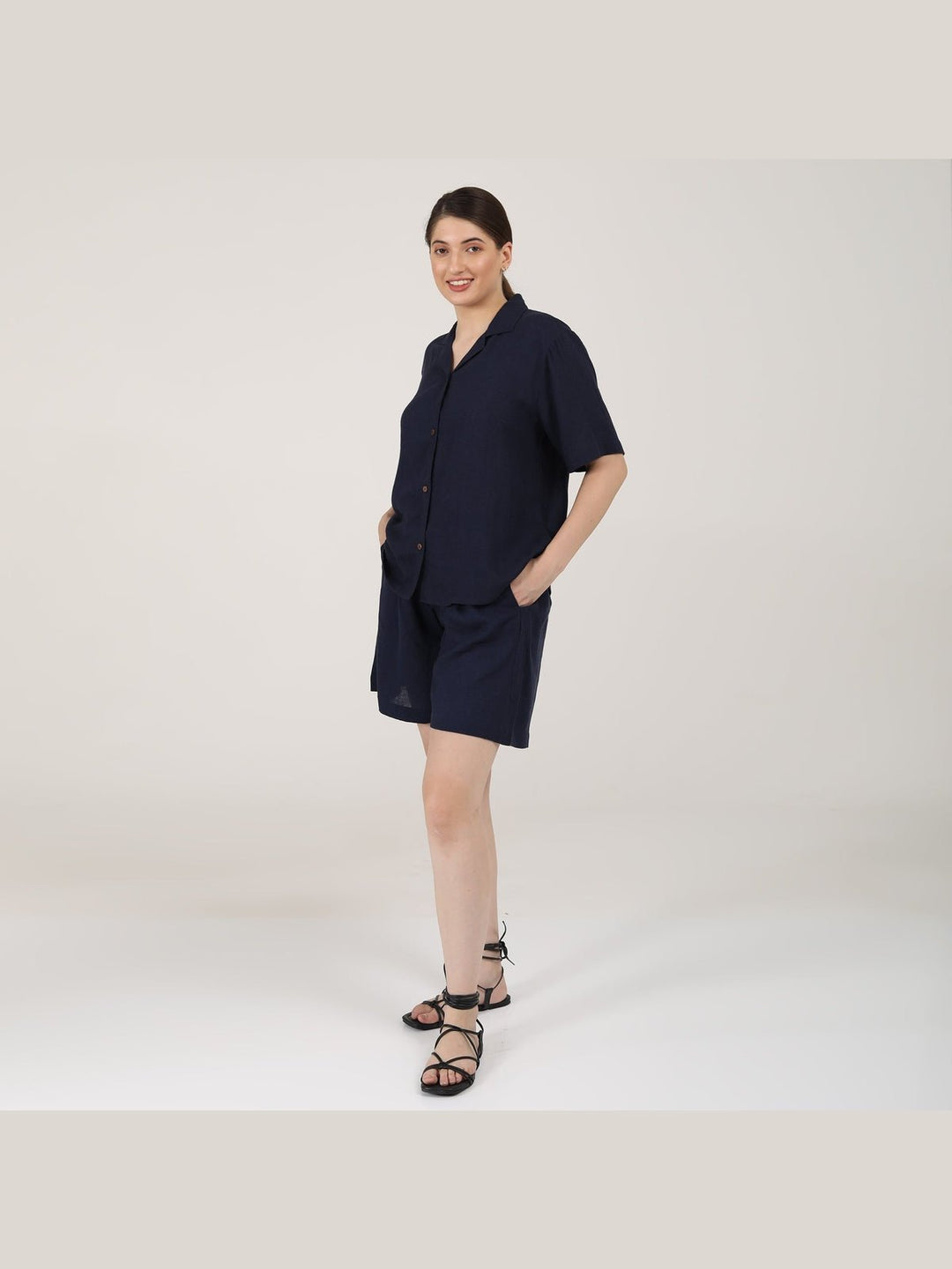 Co - ord SetLinen Solid Cuban Collar Shirt with Shorts Co - ord SetSaltpetre