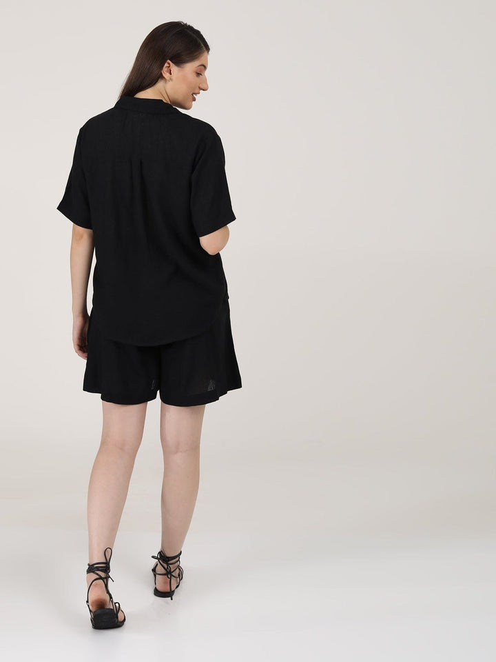 Co - ord SetLinen Solid Cuban Collar Shirt with Shorts Co - ord SetSaltpetre