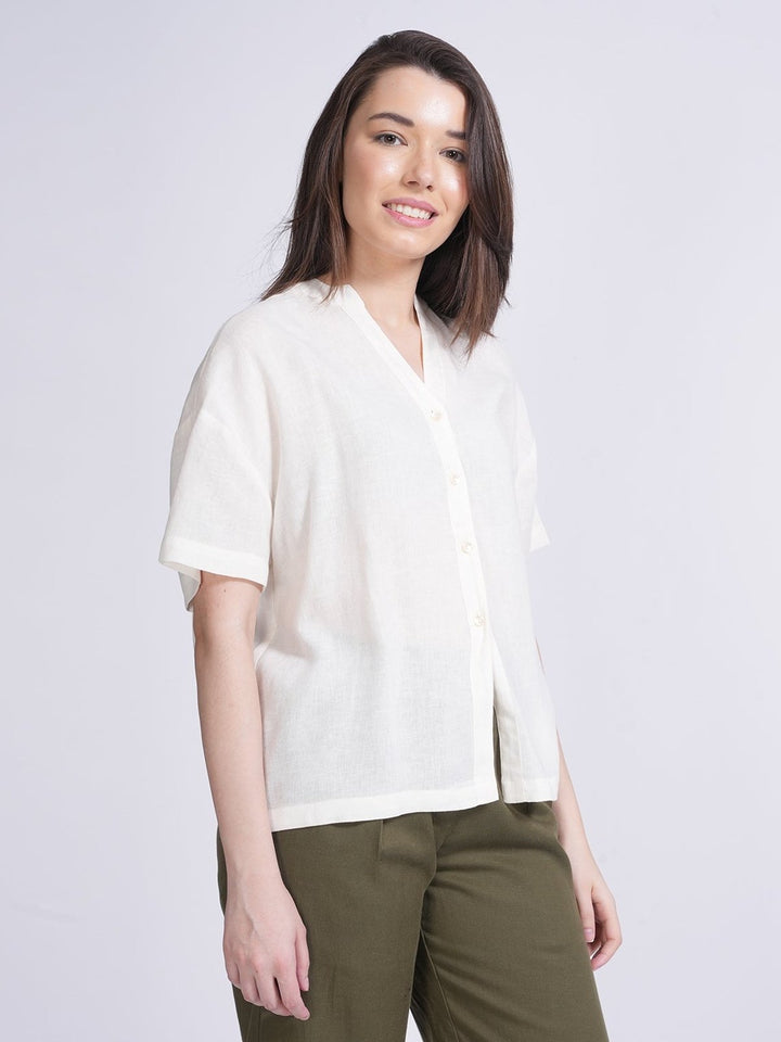 TopsLinen Solid Drop Shoulder ShirtSaltpetreFlourish Planet