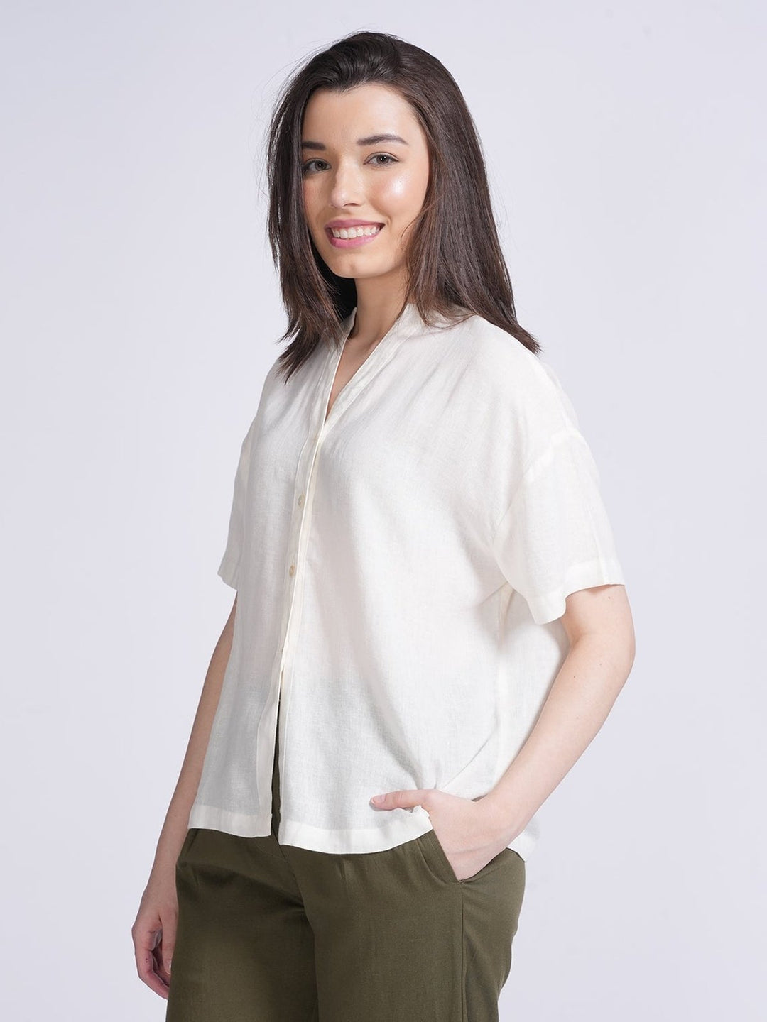 TopsLinen Solid Drop Shoulder ShirtSaltpetreFlourish Planet