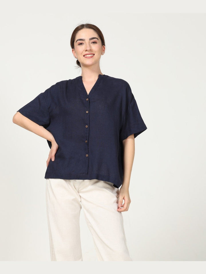 TopsLinen Solid Drop Shoulder ShirtSaltpetreFlourish Planet