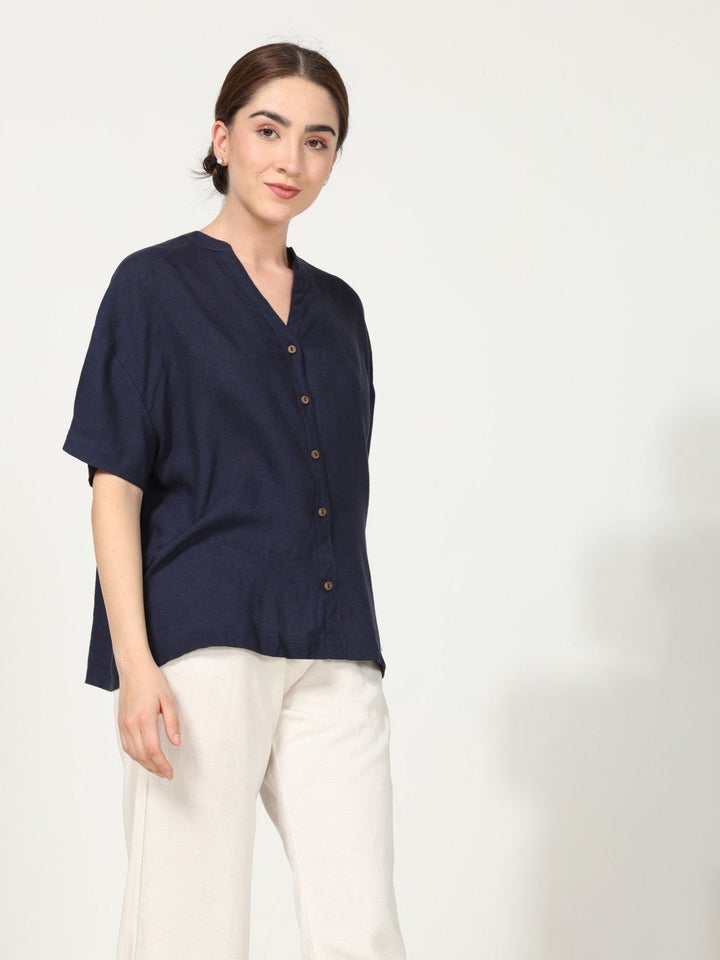 TopsLinen Solid Drop Shoulder ShirtSaltpetreFlourish Planet