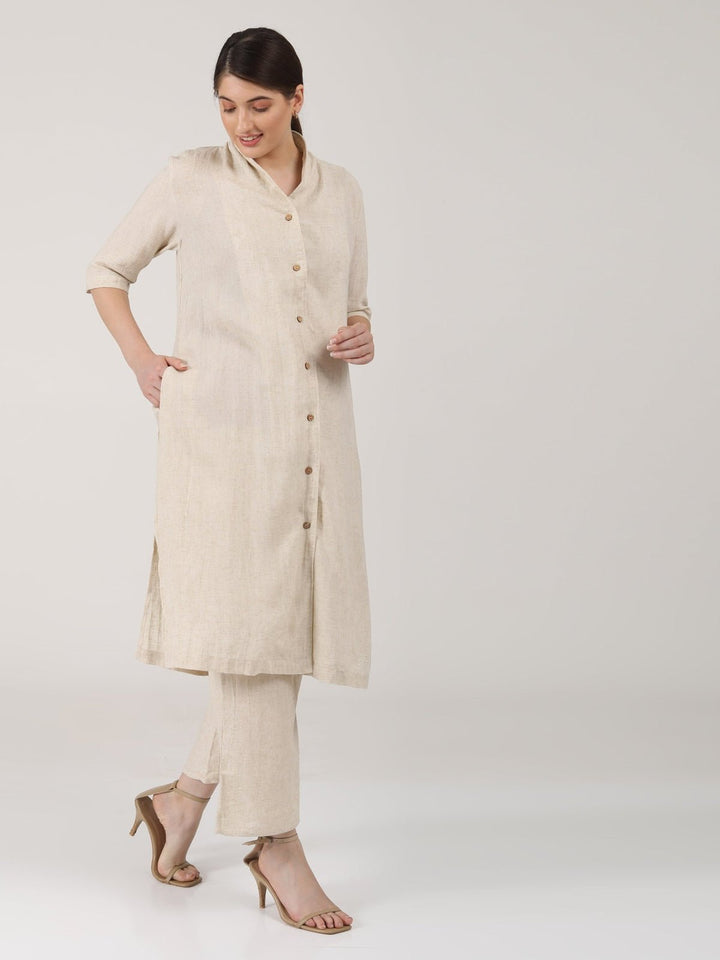 Co - ord SetLinen Solid Long Shirt with Wide Leg Pant Co - ord SetSaltpetre