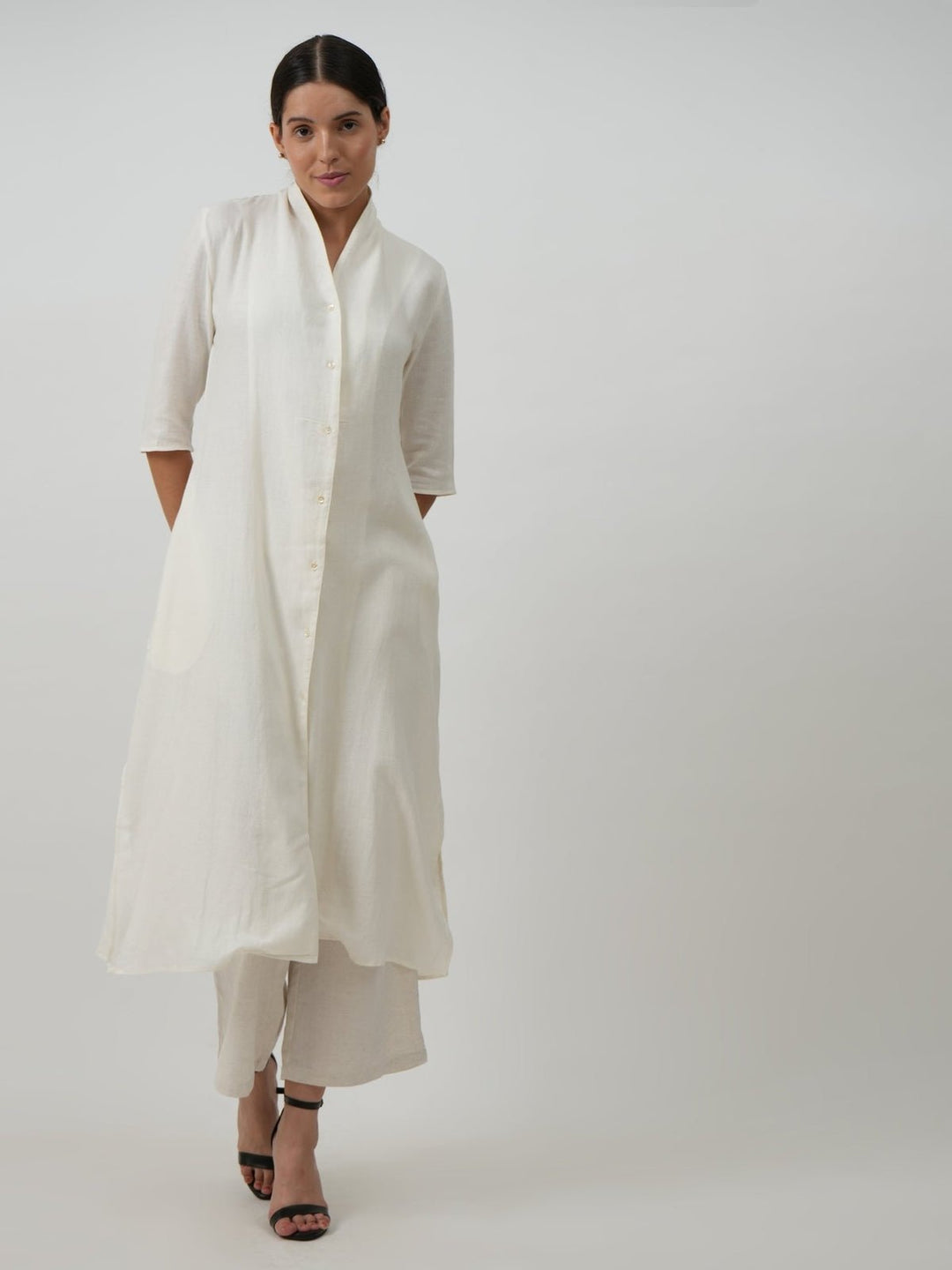 Co - ord SetLinen Solid Long Shirt with Wide Leg Pant Co - ord SetSaltpetre