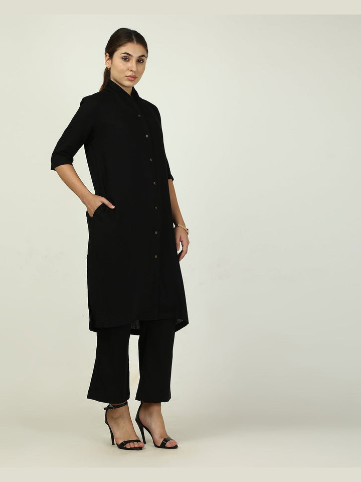 Co - ord SetLinen Solid Long Shirt with Wide Leg Pant Co - ord SetSaltpetre