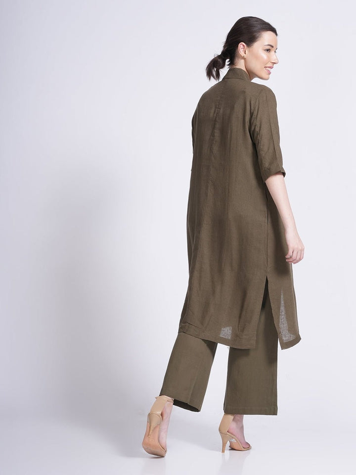 Co - ord SetLinen Solid Long Shirt with Wide Leg Pant Co - ord SetSaltpetre