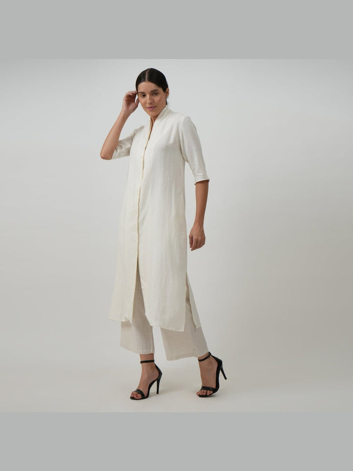 Co - ord SetLinen Solid Long Shirt with Wide Leg Pant Co - ord SetSaltpetre