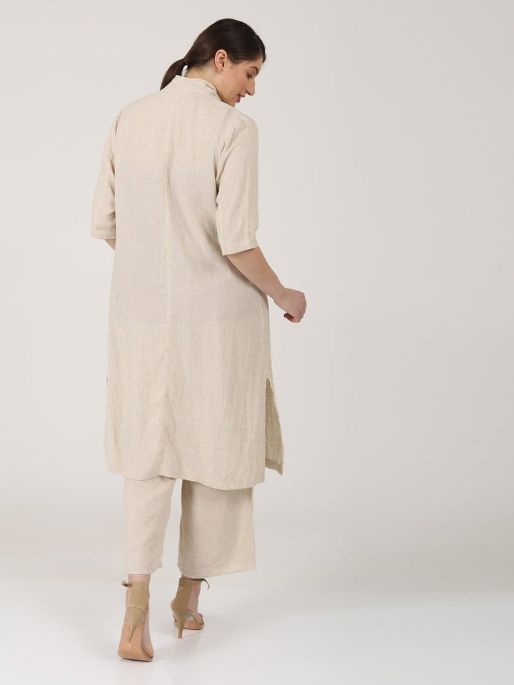 Co - ord SetLinen Solid Long Shirt with Wide Leg Pant Co - ord SetSaltpetre