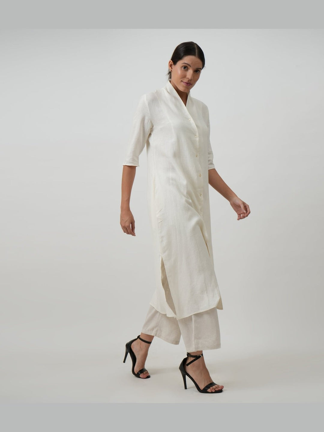 Co - ord SetLinen Solid Long Shirt with Wide Leg Pant Co - ord SetSaltpetre