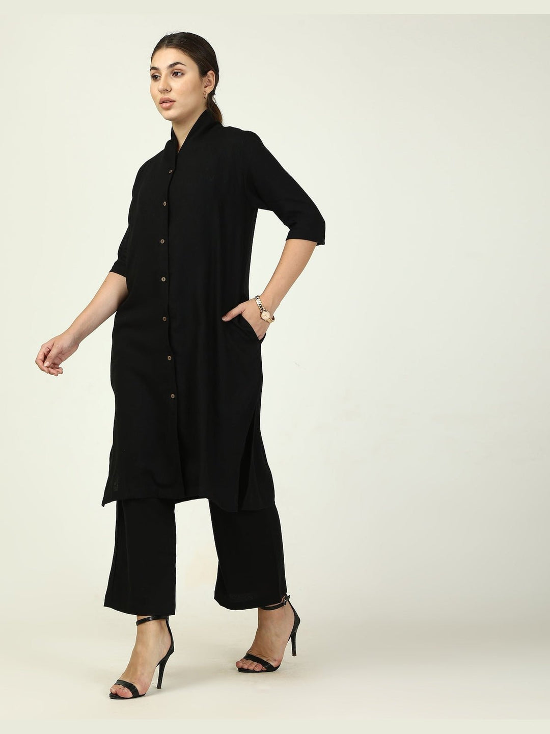 Co - ord SetLinen Solid Long Shirt with Wide Leg Pant Co - ord SetSaltpetre