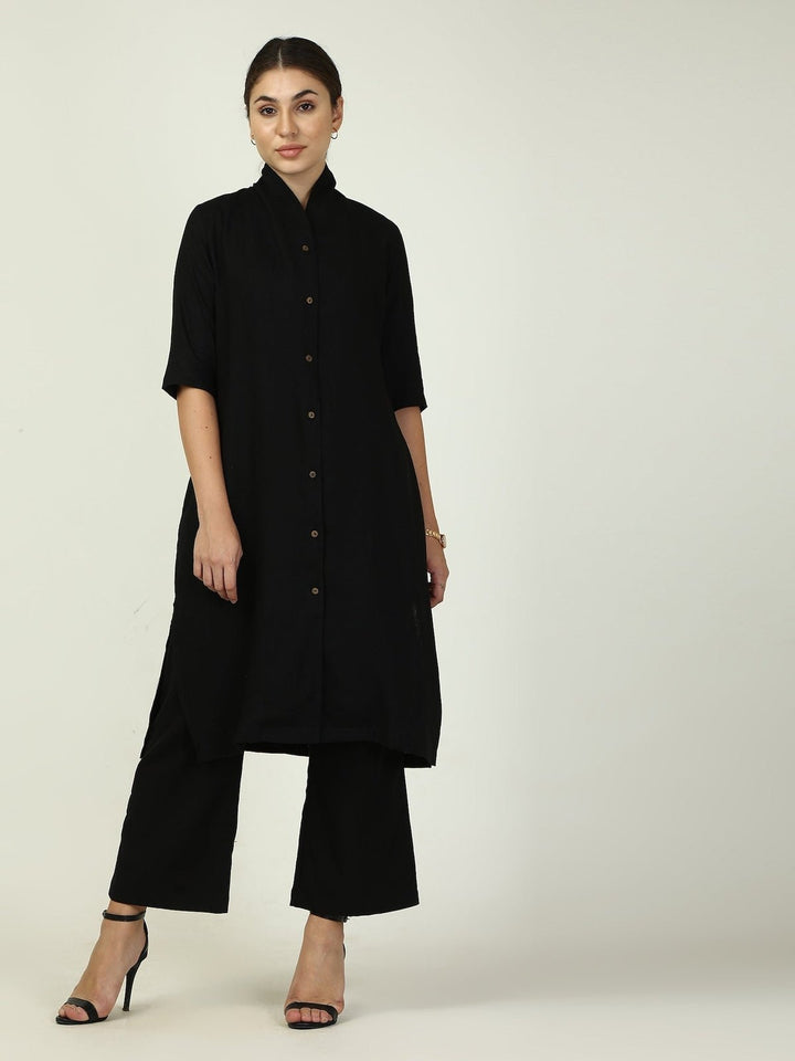 Co - ord SetLinen Solid Long Shirt with Wide Leg Pant Co - ord SetSaltpetre