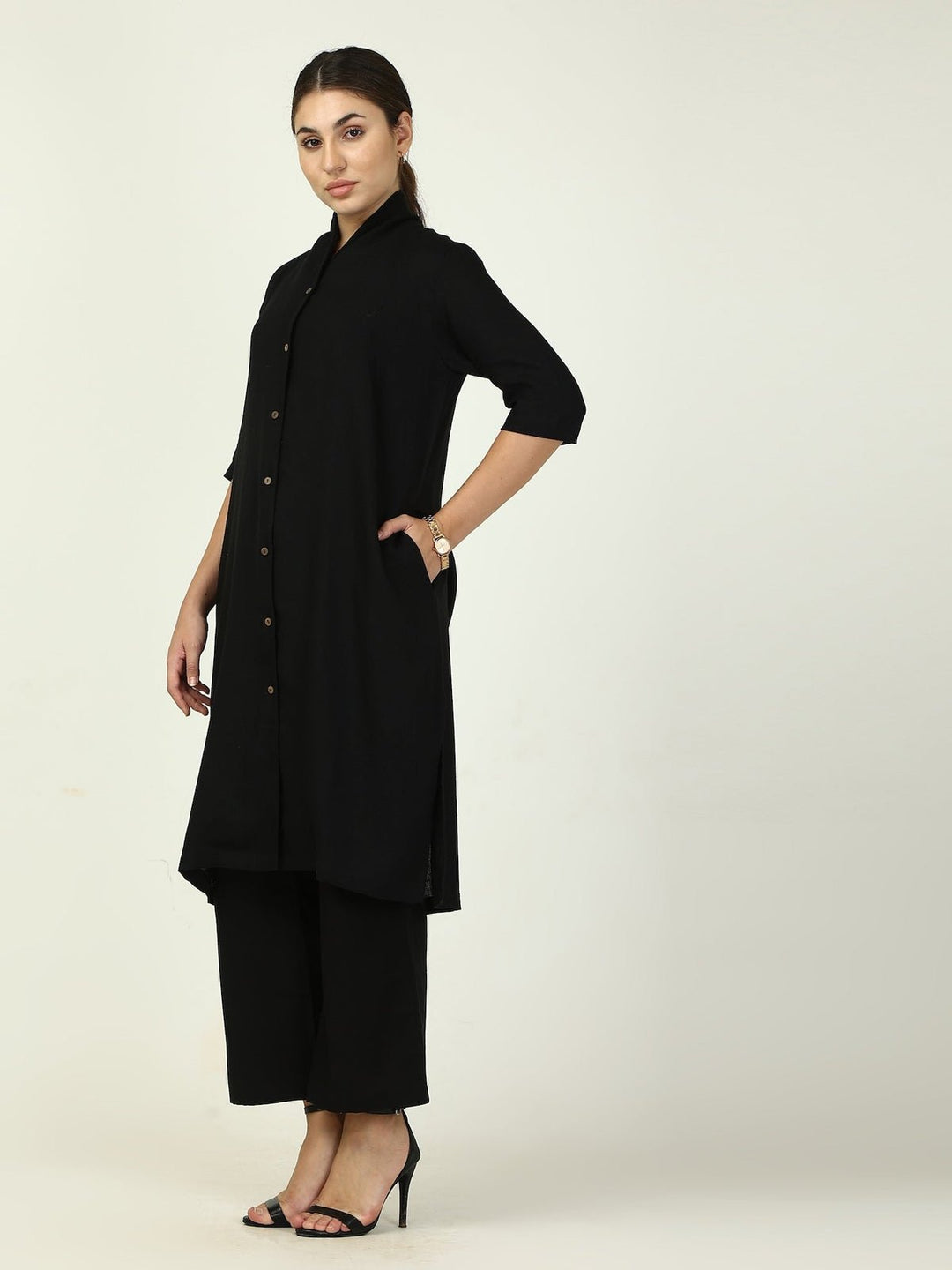 Co - ord SetLinen Solid Long Shirt with Wide Leg Pant Co - ord SetSaltpetre