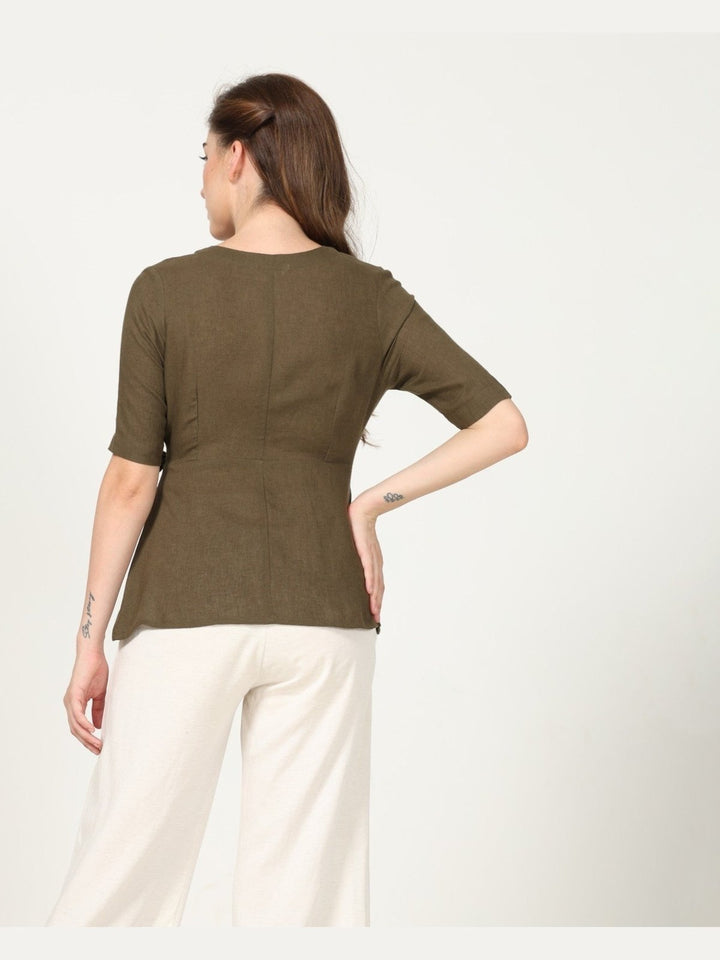 TopsLinen Solid Olive Wrap TopSaltpetre