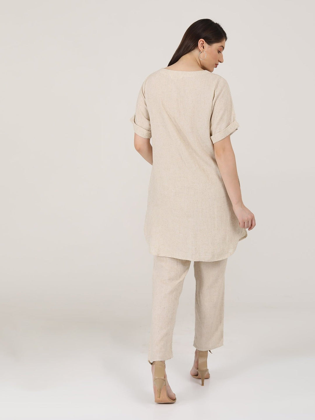 Co - ord SetLinen Solid Poised Tunic with Tapered Leg Trousers Co - ord SetSaltpetre