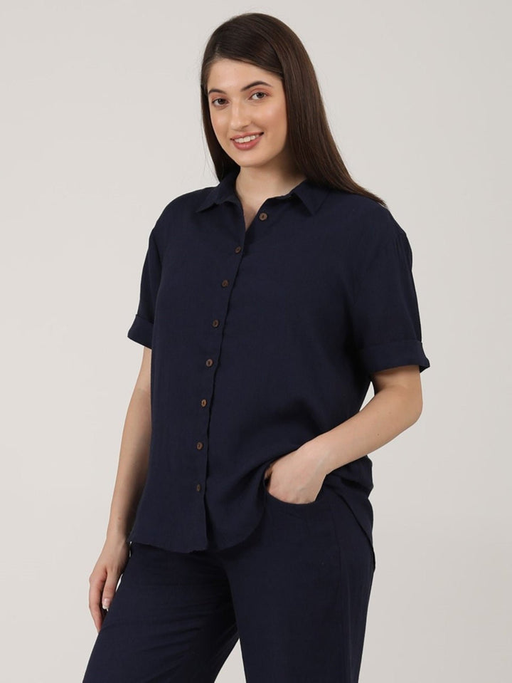 TopsLinen Solid Short Sleeve ShirtSaltpetre