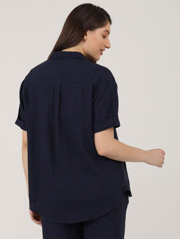 TopsLinen Solid Short Sleeve ShirtSaltpetre