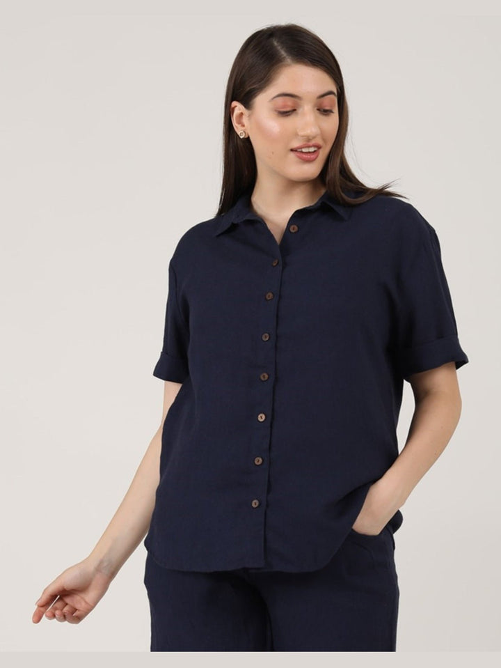 TopsLinen Solid Short Sleeve ShirtSaltpetre