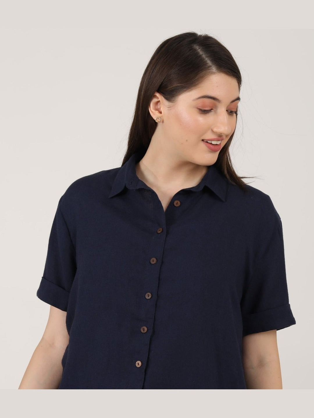 TopsLinen Solid Short Sleeve ShirtSaltpetre